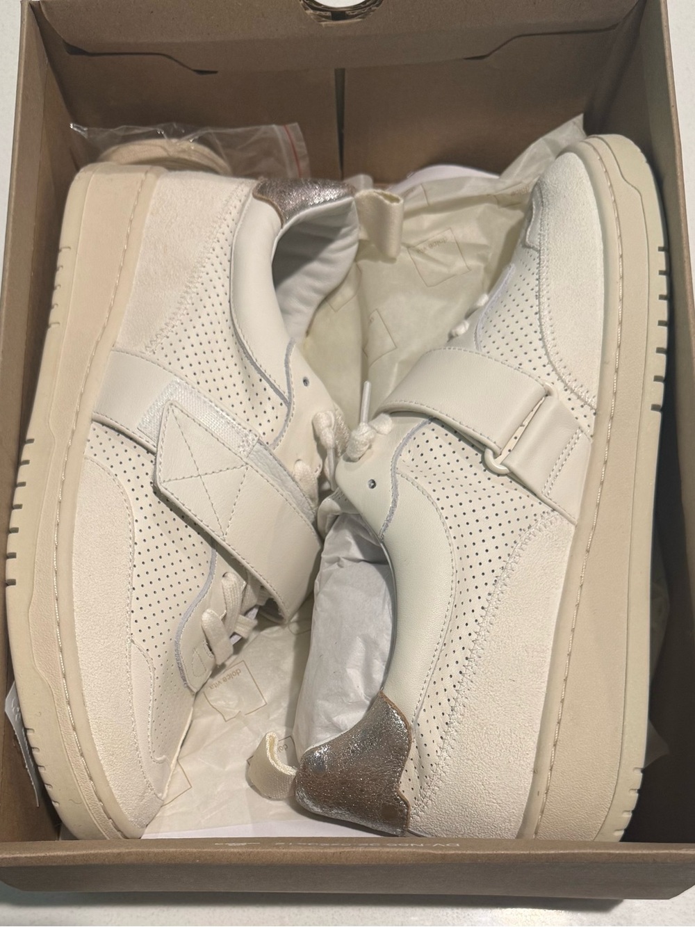 Dolce Vita Cream Sneakers with Metallic Silver Heel